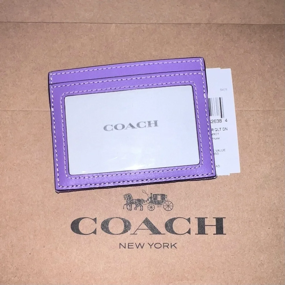 COACH Purple Card Holder Wallet Quilted w Silver Hardware AUTHENTIC NWT